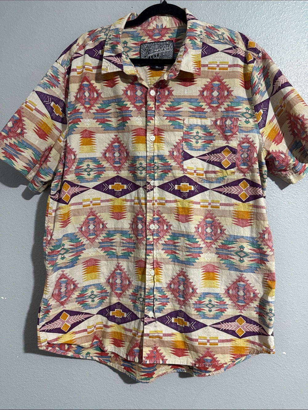 Brooklyn Cloth Short-Sleeve Button-Up Shirt in Cream, Purple, Yellow, Teal